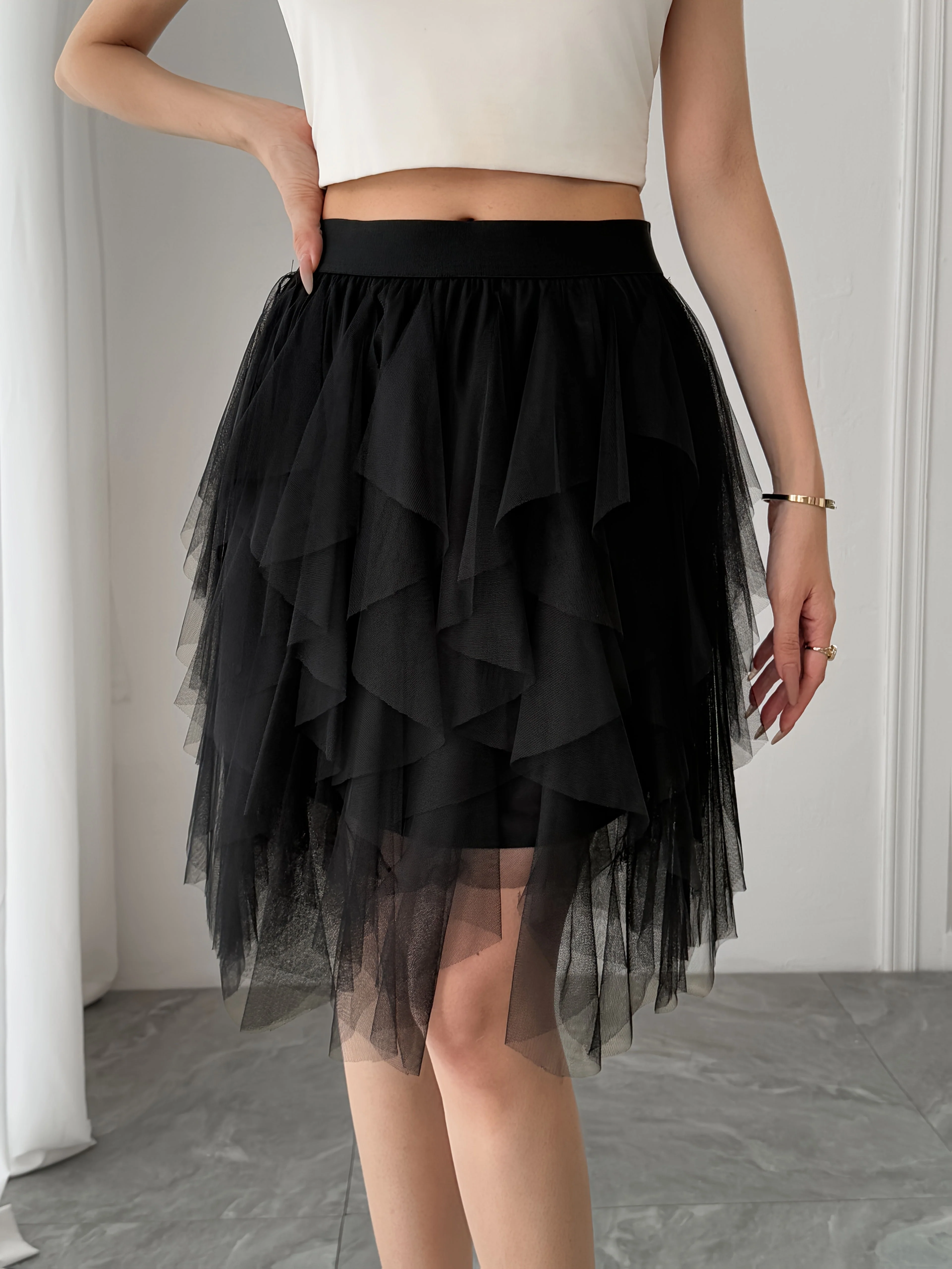 Damen Tüllrock mit Stufen-Design, Eleganter Lagenlook, Modisch für Freizeit und besondere Anlässe - Image 2