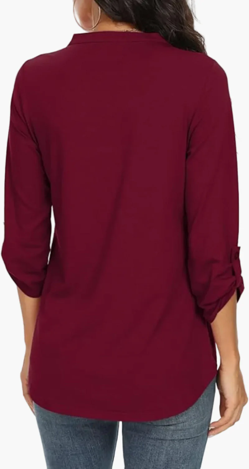Damen Tunika Bluse mit 3/4-Ärmeln – Eleganter V-Ausschnitt, Modischer Stil für Alltag & Büro - Image 10