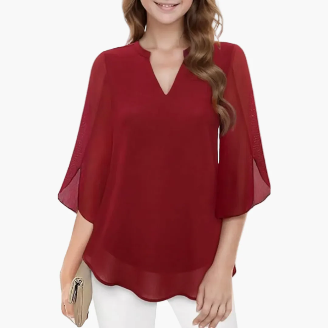 Damen Tunika Bluse mit 3/4-Ärmeln – Eleganter V-Ausschnitt, Modischer Stil für Alltag & Büro - Image 11