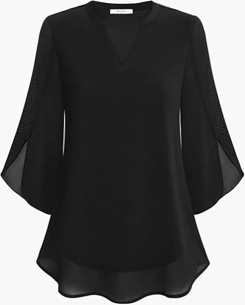 Damen Tunika Bluse mit 3/4-Ärmeln – Eleganter V-Ausschnitt, Modischer Stil für Alltag & Büro - Image 2