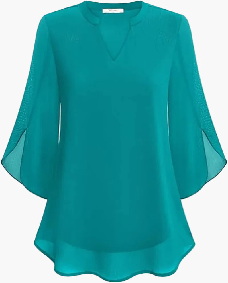 Damen Tunika Bluse mit 3/4-Ärmeln – Eleganter V-Ausschnitt, Modischer Stil für Alltag & Büro - Image 4