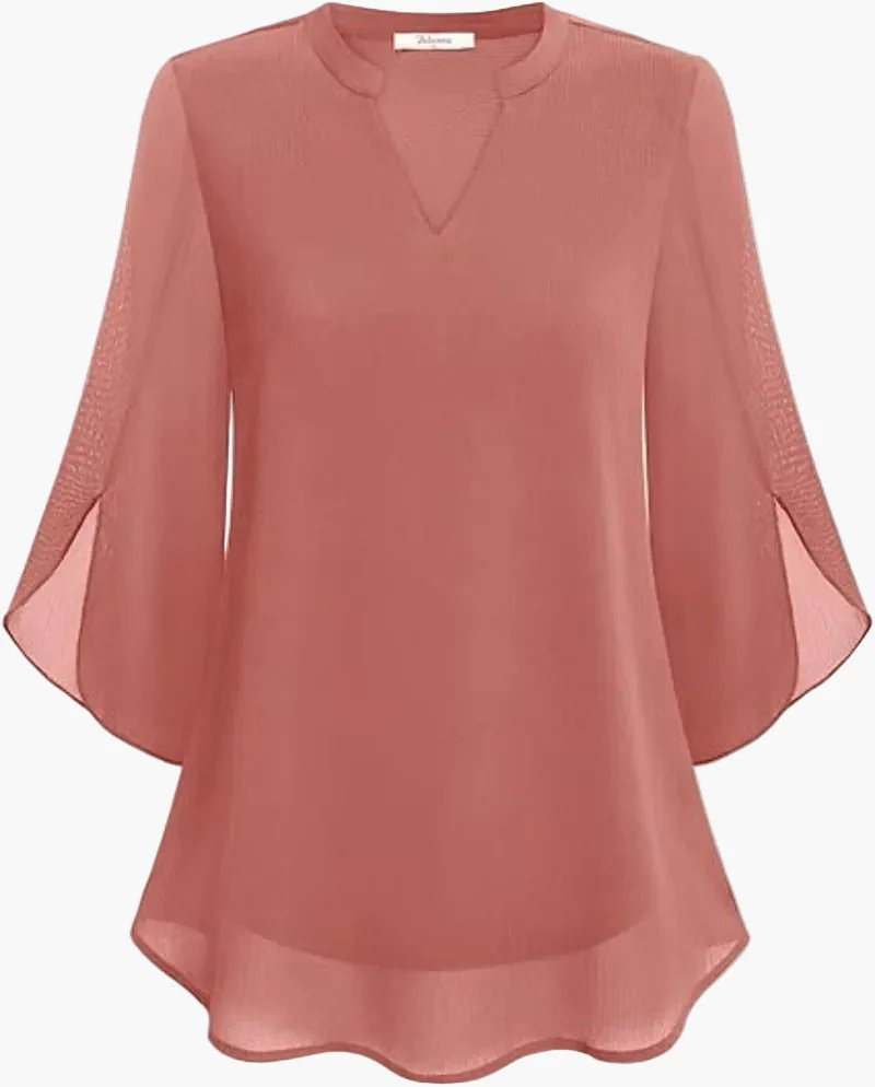 Damen Tunika Bluse mit 3/4-Ärmeln – Eleganter V-Ausschnitt, Modischer Stil für Alltag & Büro - Image 6