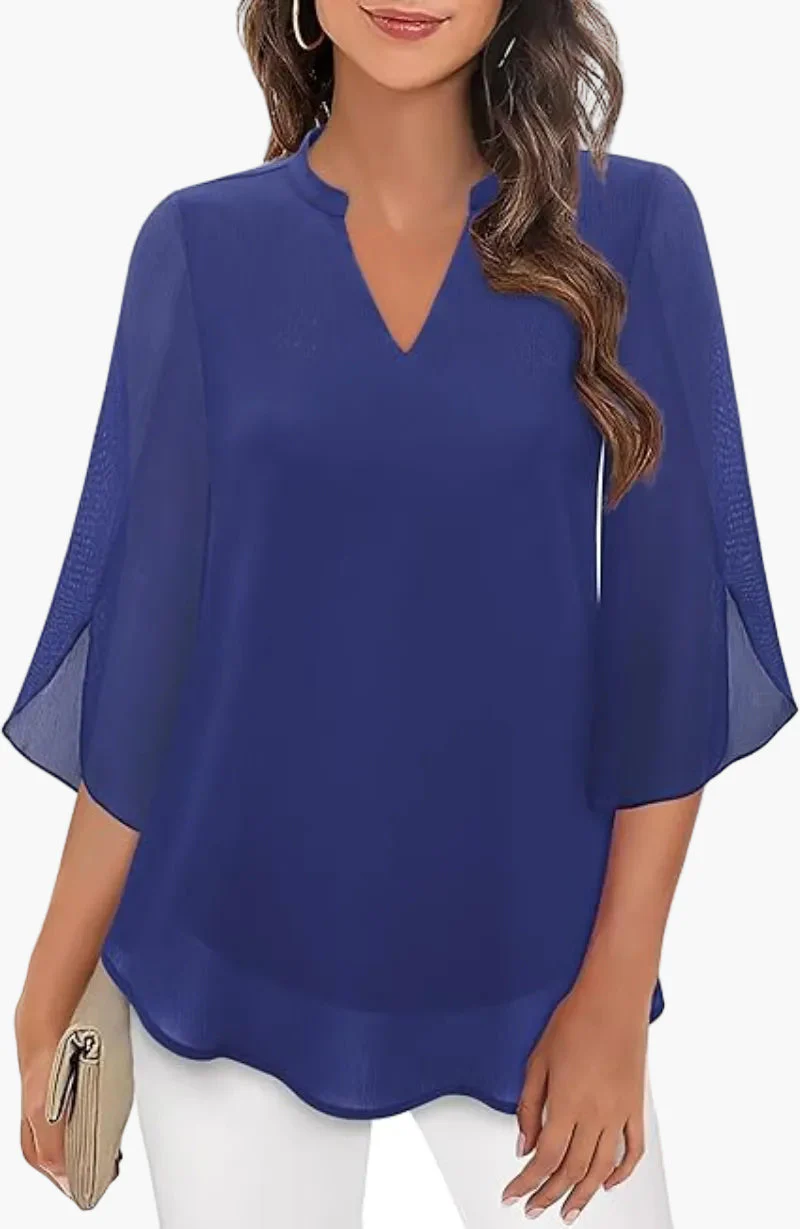 Damen Tunika Bluse mit 3/4-Ärmeln – Eleganter V-Ausschnitt, Modischer Stil für Alltag & Büro - Image 7