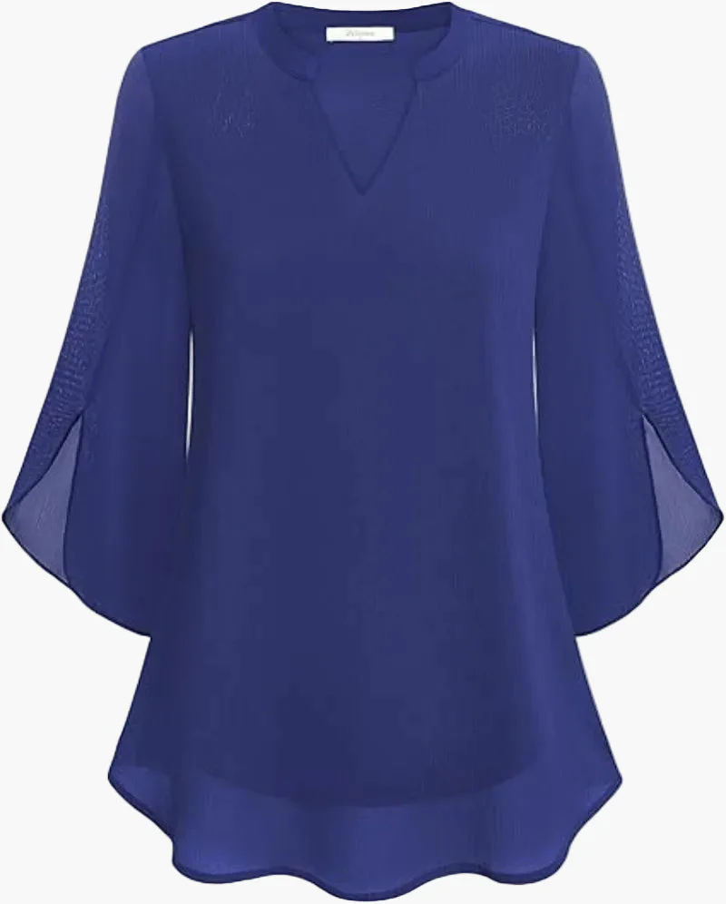 Damen Tunika Bluse mit 3/4-Ärmeln – Eleganter V-Ausschnitt, Modischer Stil für Alltag & Büro - Image 8