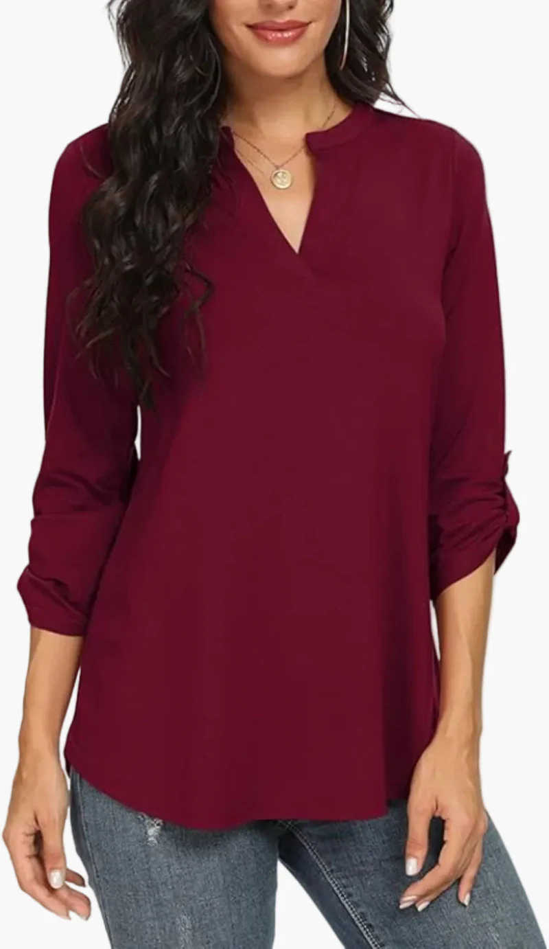 Damen Tunika Bluse mit 3/4-Ärmeln – Eleganter V-Ausschnitt, Modischer Stil für Alltag & Büro - Image 9