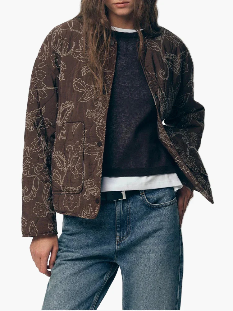 Damen Übergangsjacke mit gesticktem Blumenmuster – Lässiger City-Look, Ideal für Frühling und Herbst