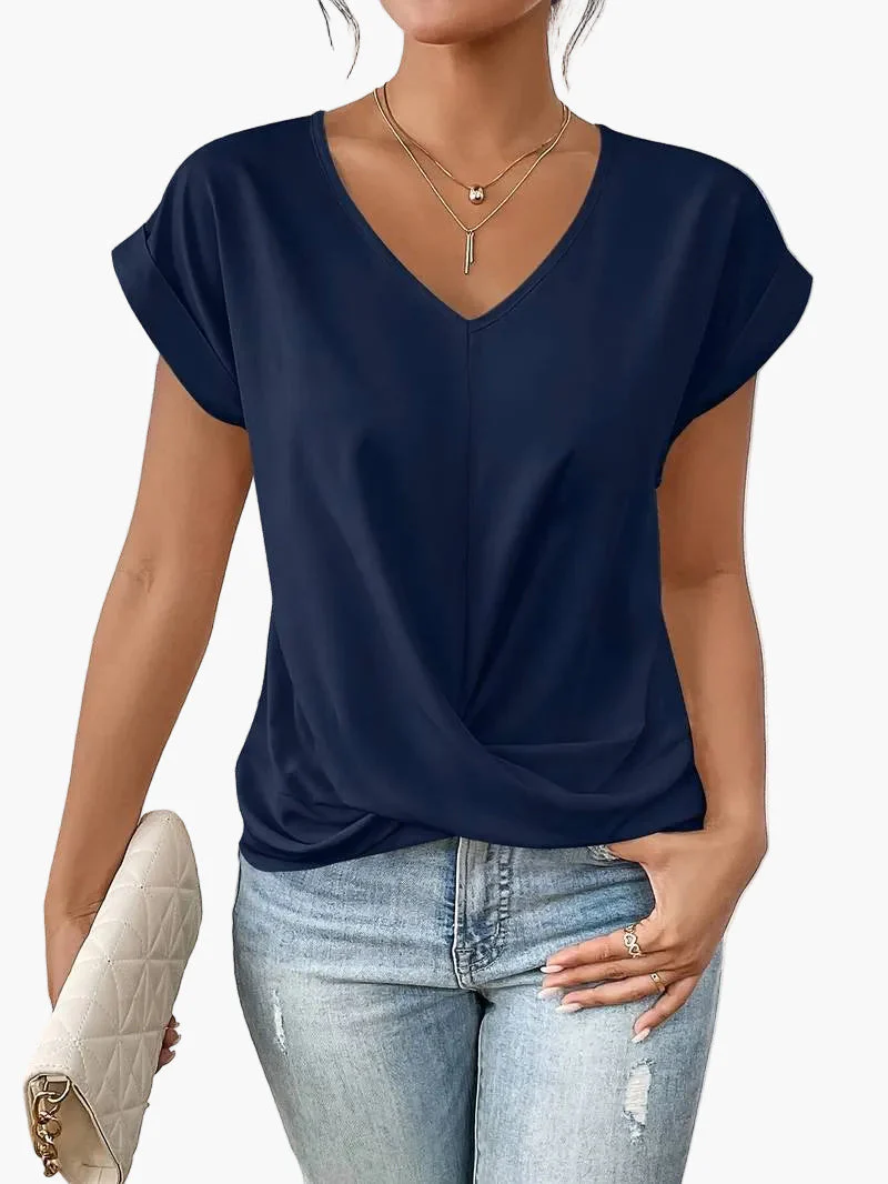 Damen V-Ausschnitt Kurzarm Bluse – Modisch, Lässig, Vielseitig für Alltag & Büro - Image 4