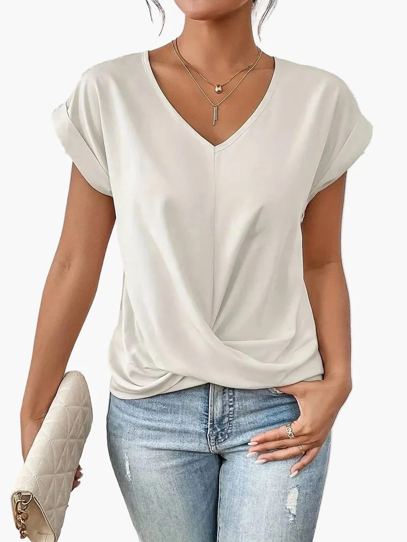 Damen V-Ausschnitt Kurzarm Bluse – Modisch, Lässig, Vielseitig für Alltag & Büro - Image 5