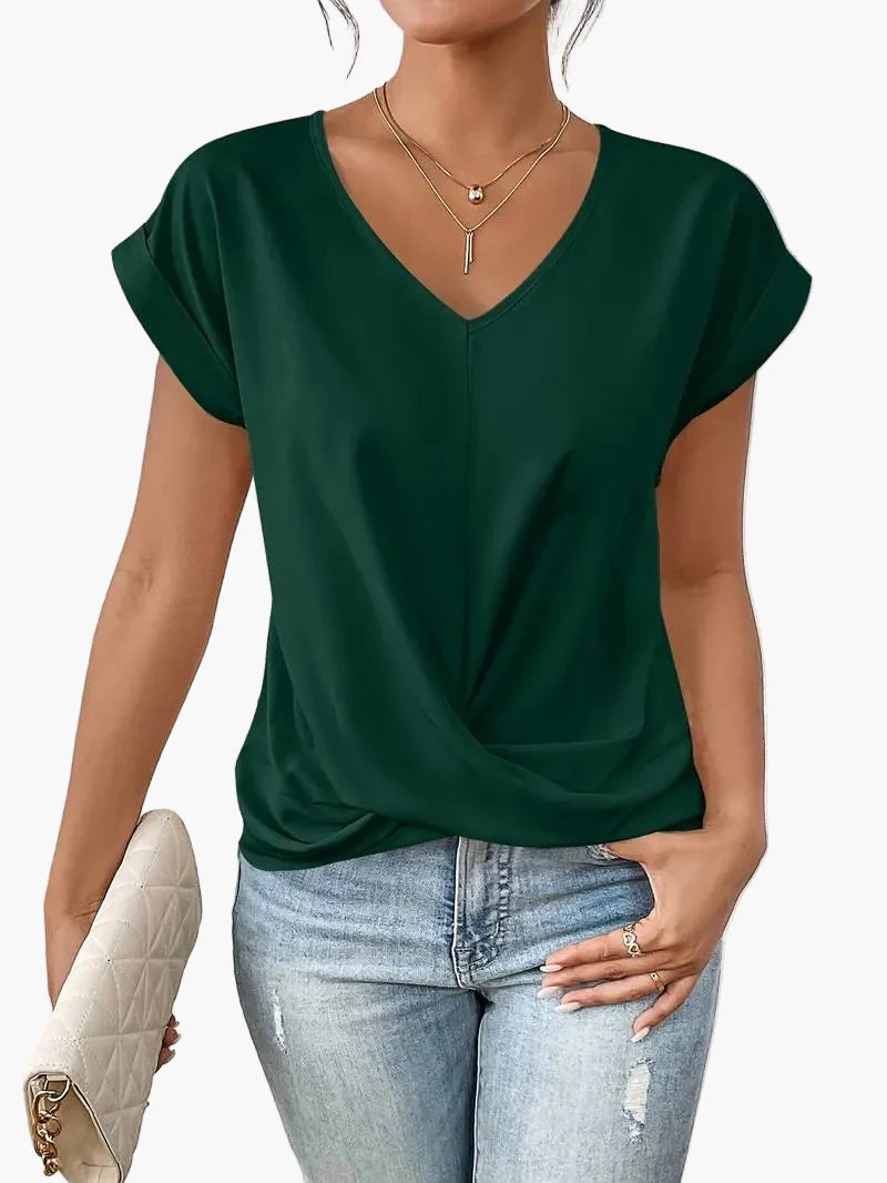 Damen V-Ausschnitt Kurzarm Bluse – Modisch, Lässig, Vielseitig für Alltag & Büro - Image 6