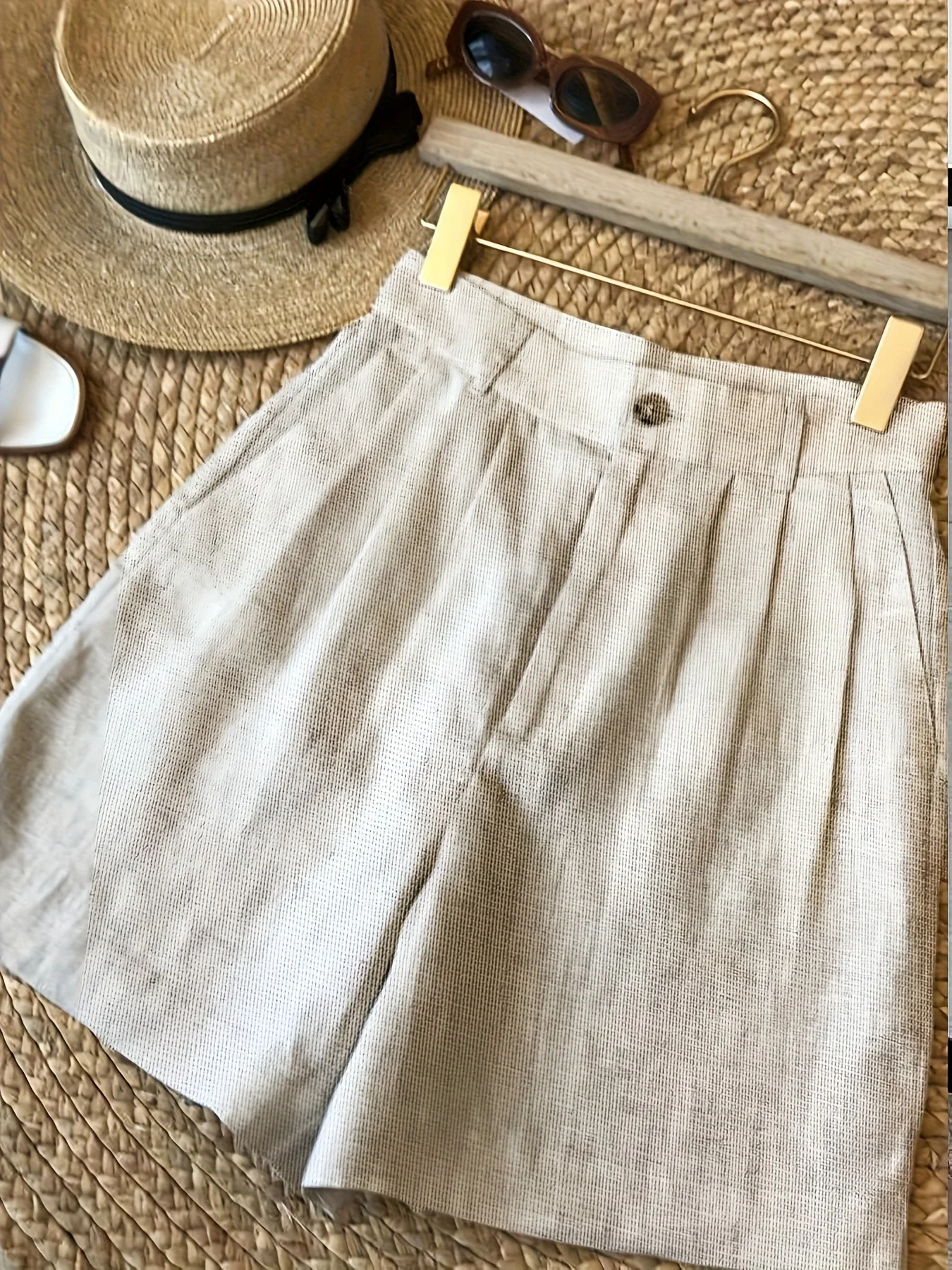 Damen Vintage High Waist Sommer Shorts – Elegante Freizeithose mit Taschen