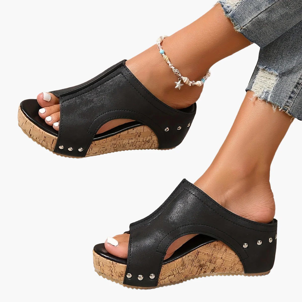 Damen Vintage Keilabsatz-Pantoletten für den Sommer – Bequeme Slip-on Sandalen mit Nieten - Image 11