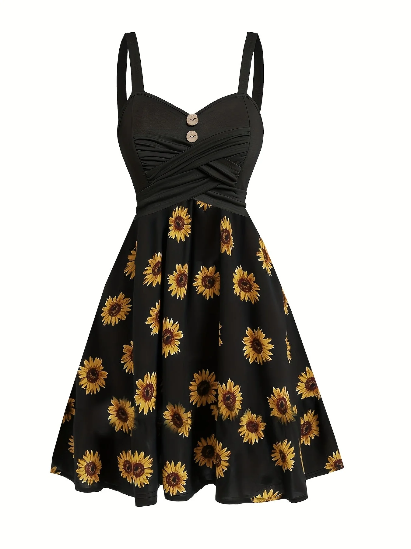 Damen Vintage Sommerkleid A-Linie mit Sonnenblumenmuster – Perfekt für Alltag und Freizeit - Image 2