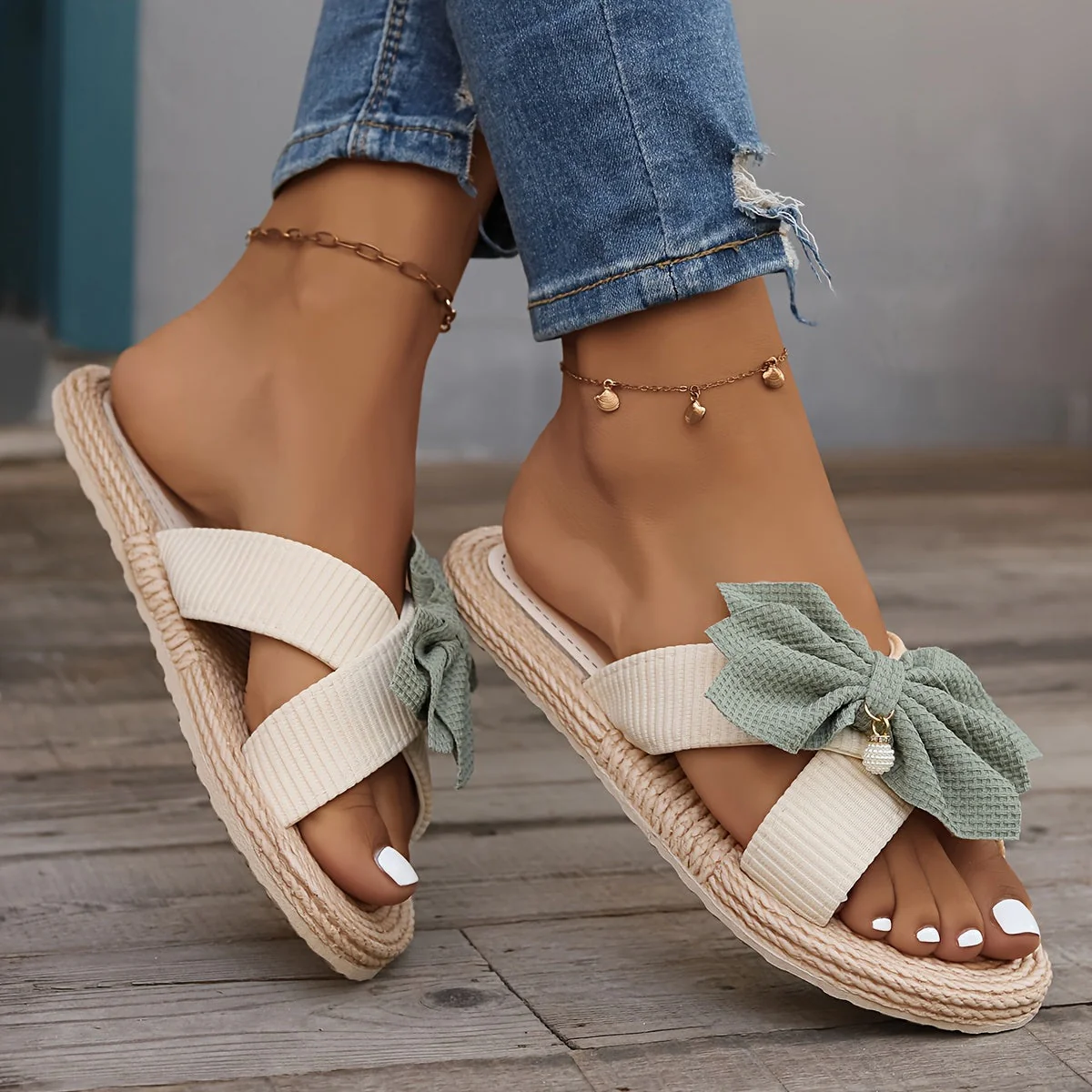 Damen Vintage Sommerschlappen mit großer Schleife und Zehenriemen – Bequeme Freizeitsandalen - Image 4