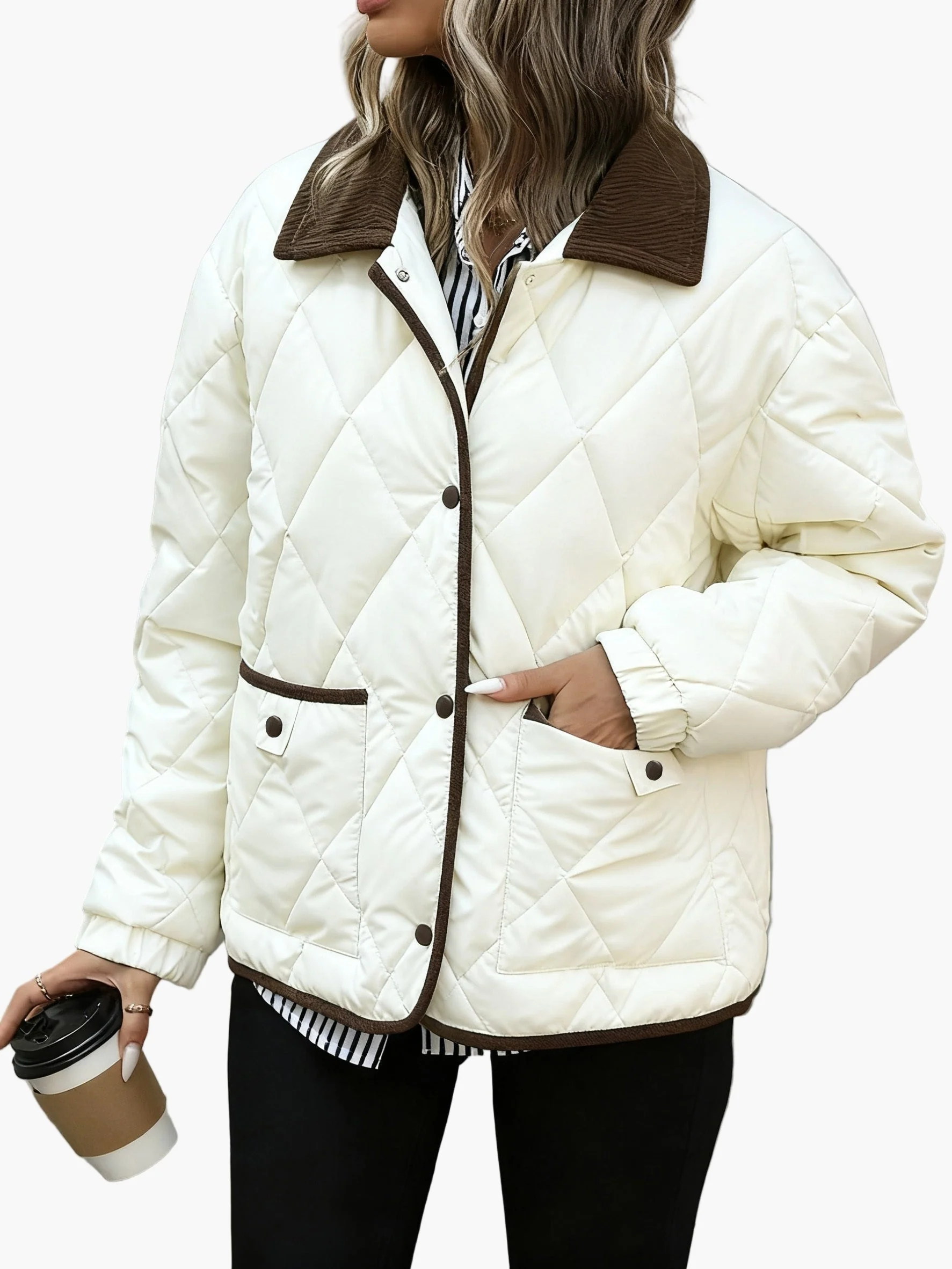Damen Vintage Steppjacke mit Kontrastdetails – Stilvolle Übergangsjacke für Alltag und Freizeit