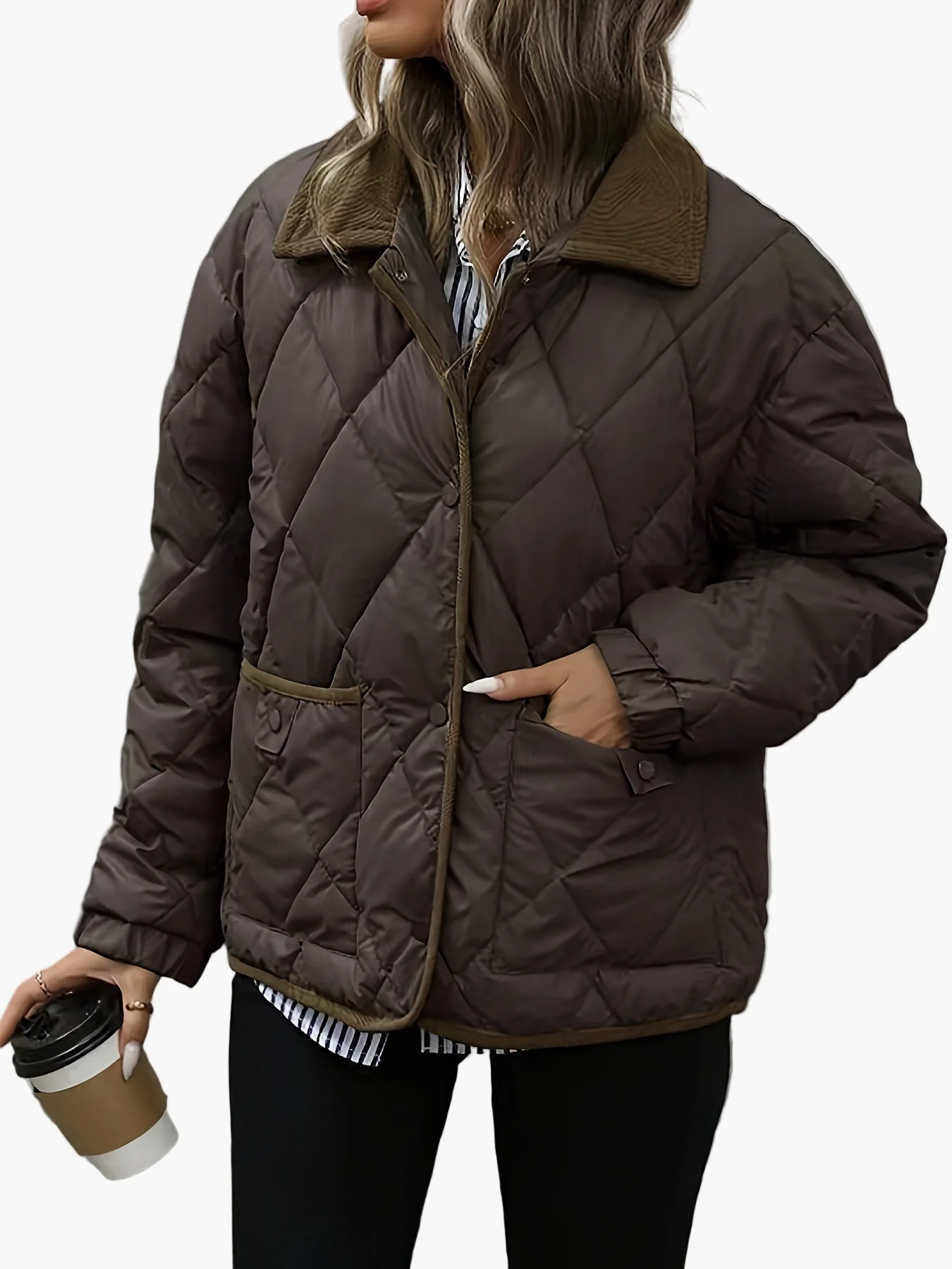 Damen Vintage Steppjacke mit Kontrastdetails – Stilvolle Übergangsjacke für Alltag und Freizeit - Image 2