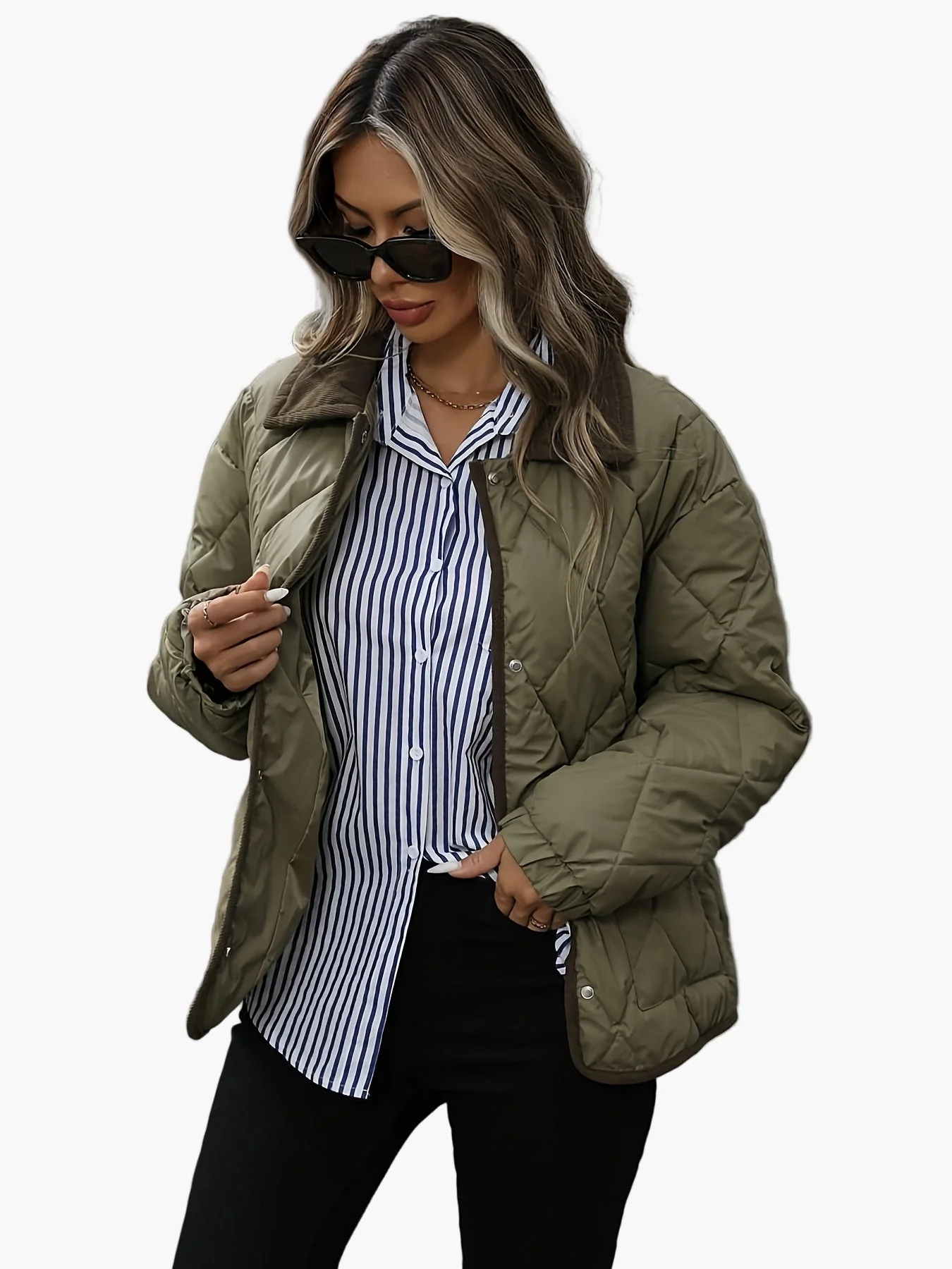 Damen Vintage Steppjacke mit Kontrastdetails – Stilvolle Übergangsjacke für Alltag und Freizeit - Image 4