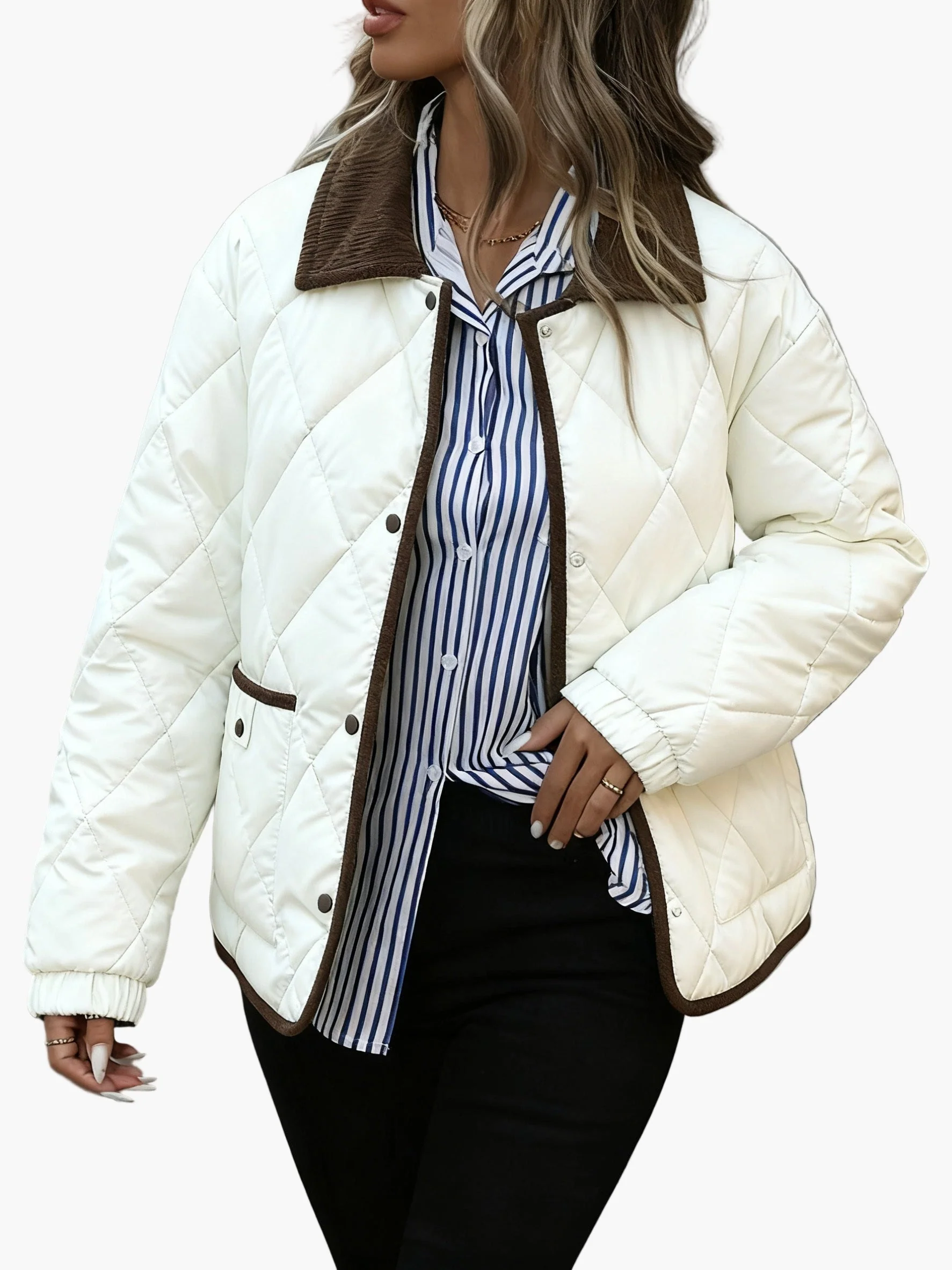 Damen Vintage Steppjacke mit Kontrastdetails – Stilvolle Übergangsjacke für Alltag und Freizeit - Image 9