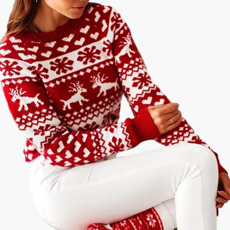 Damen Weihnachtlicher Norwegerpullover mit Rentier- und Herzmuster – Perfekt für festliche Anlässe - Image 2