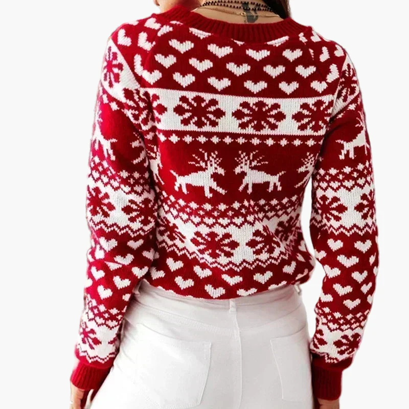 Damen Weihnachtlicher Norwegerpullover mit Rentier- und Herzmuster – Perfekt für festliche Anlässe - Image 3