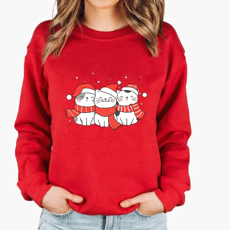 Damen Weihnachtspullover mit Katze, Weihnachtsmütze und Lichterkette – Lustiger Winter-Sweater für Frauen - Image 3