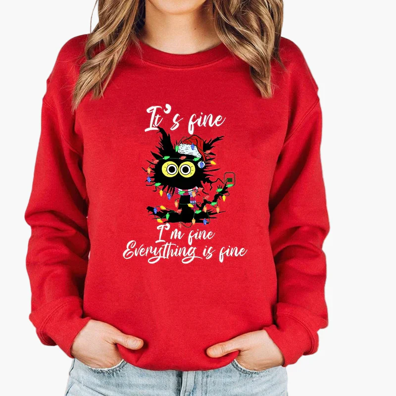 Damen Weihnachtspullover mit Katze, Weihnachtsmütze und Lichterkette – Lustiger Winter-Sweater für Frauen - Image 4