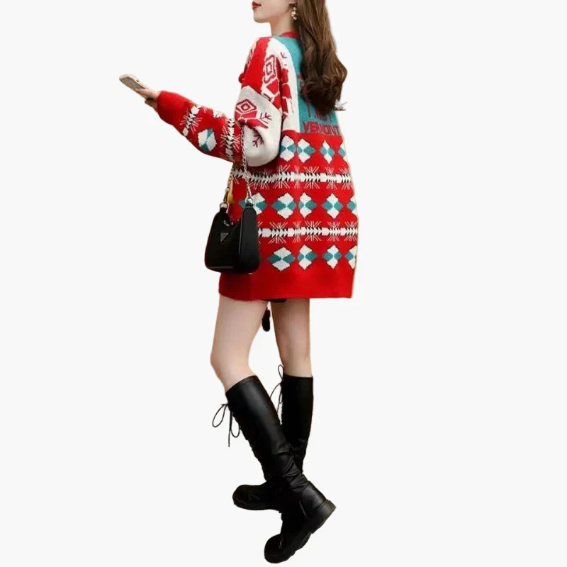 Damen Weihnachtspullover Kleid Ugly Christmas Sweater mit Schneemann 3D Applikation – Lustiger Oversize Winterpulli für Feiertage & Partys - Image 2