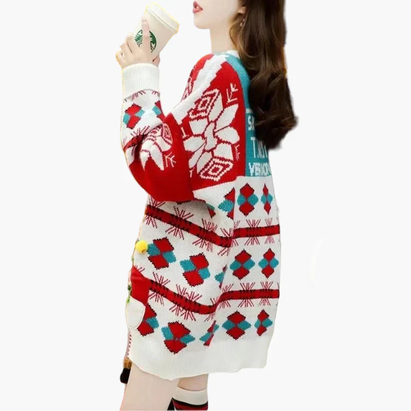 Damen Weihnachtspullover Kleid Ugly Christmas Sweater mit Schneemann 3D Applikation – Lustiger Oversize Winterpulli für Feiertage & Partys - Image 4