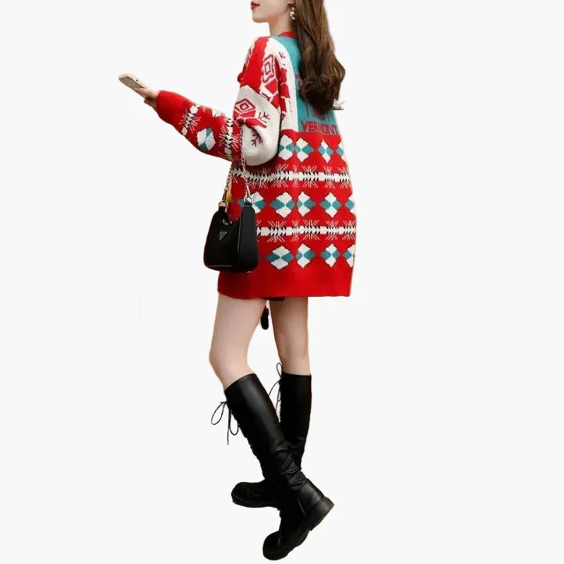 Damen Weihnachtspullover Kleid Ugly Christmas Sweater mit Schneemann 3D Applikation – Lustiger Oversize Winterpulli für Feiertage & Partys - Image 5