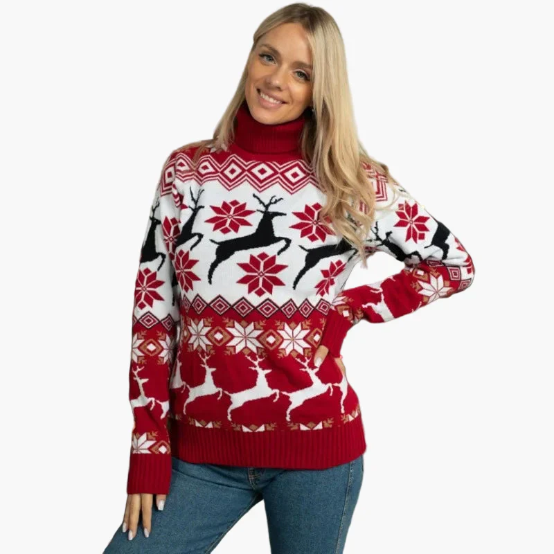Damen Weihnachtspullover mit Rentier- und Schneeflockenmuster – Modischer Winter Pullover für festliche Anlässe