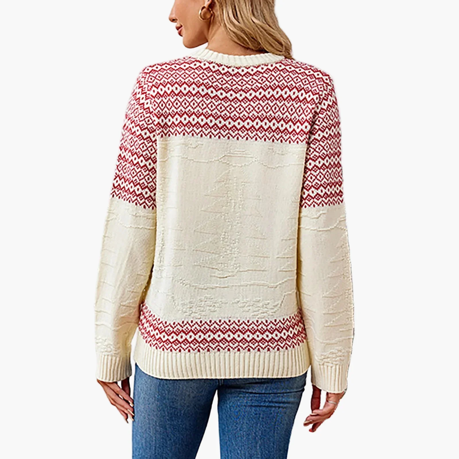 Damen Weihnachtspullover Rundhals Langarm Winter Festlich Norwegerstil - Image 6