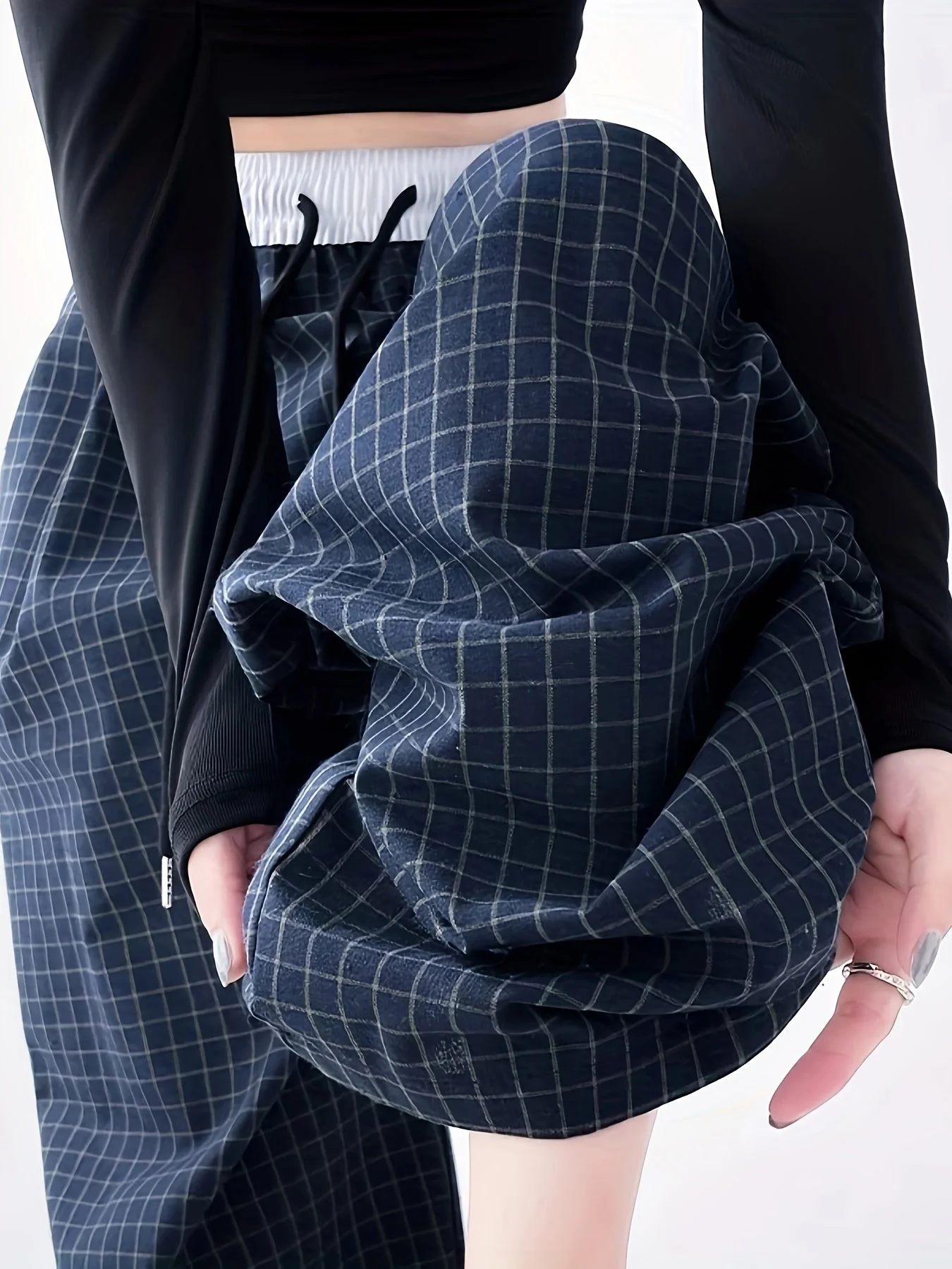 Damen Weit Bein Hose mit Karomuster für Freizeit und Streetwear - Image 3