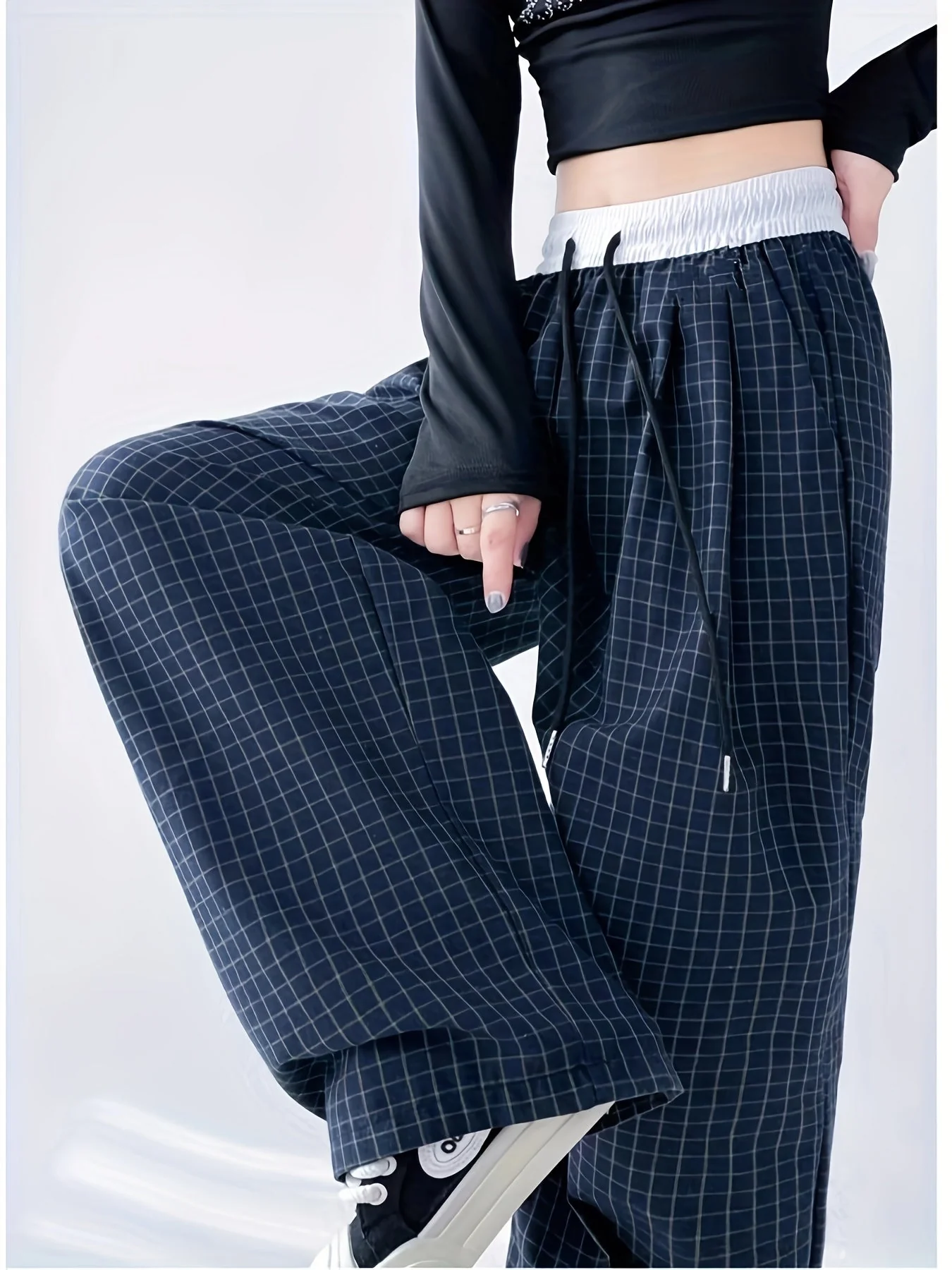 Damen Weit Bein Hose mit Karomuster für Freizeit und Streetwear - Image 4