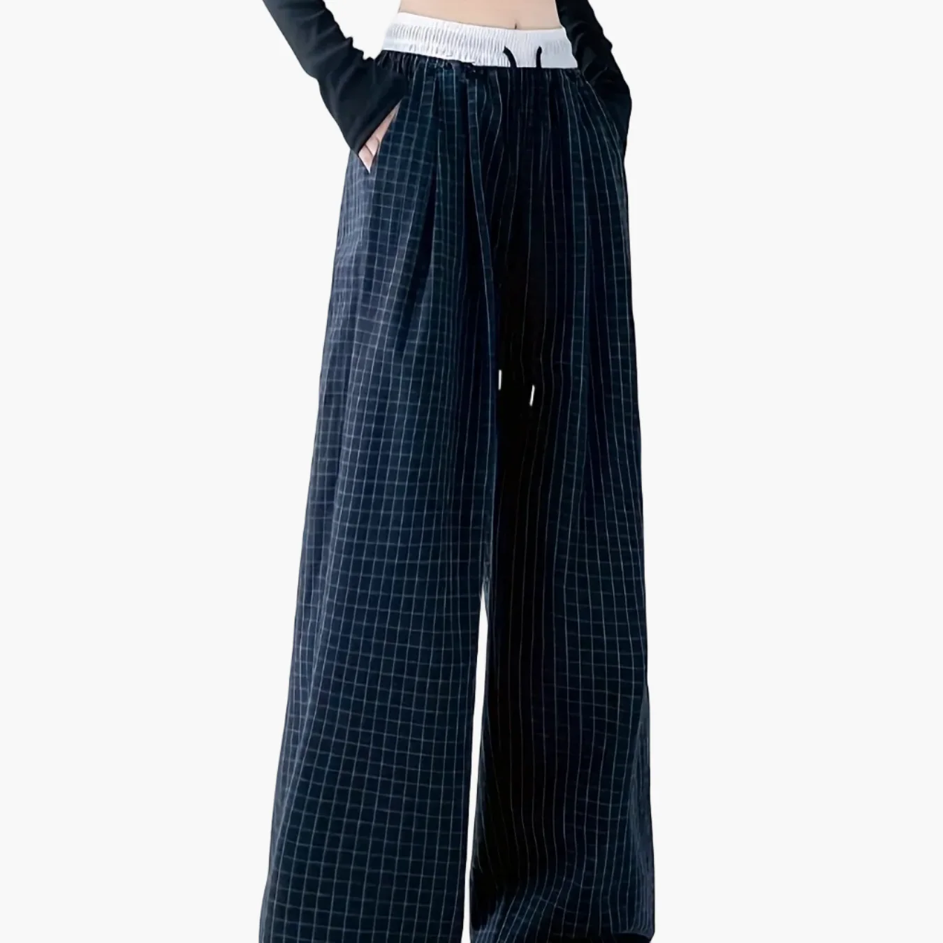 Damen Weit Bein Hose mit Karomuster für Freizeit und Streetwear - Image 6