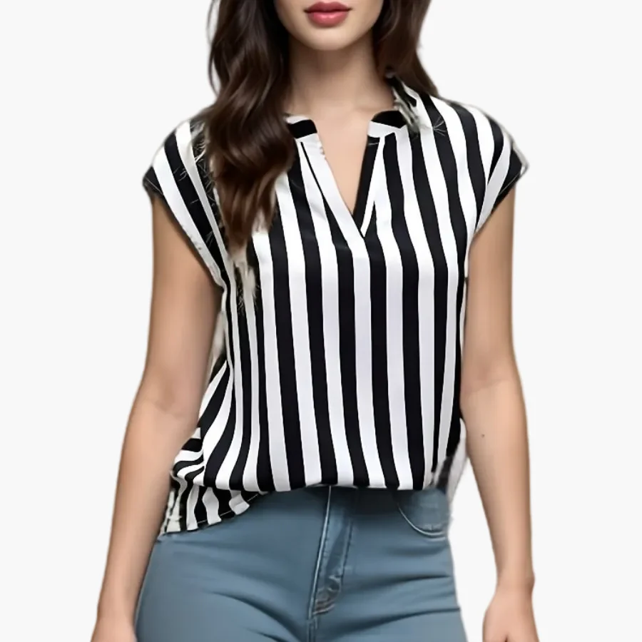 Damen Weitbein Jeanshose mit Streifenbluse – Modischer Freizeit-Look - Image 4