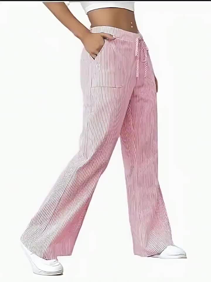 Damen Weitbeinige Freizeithose mit Streifen und Kordelzug – Lässige Streetwear für Alltag und Wochenende - Image 11