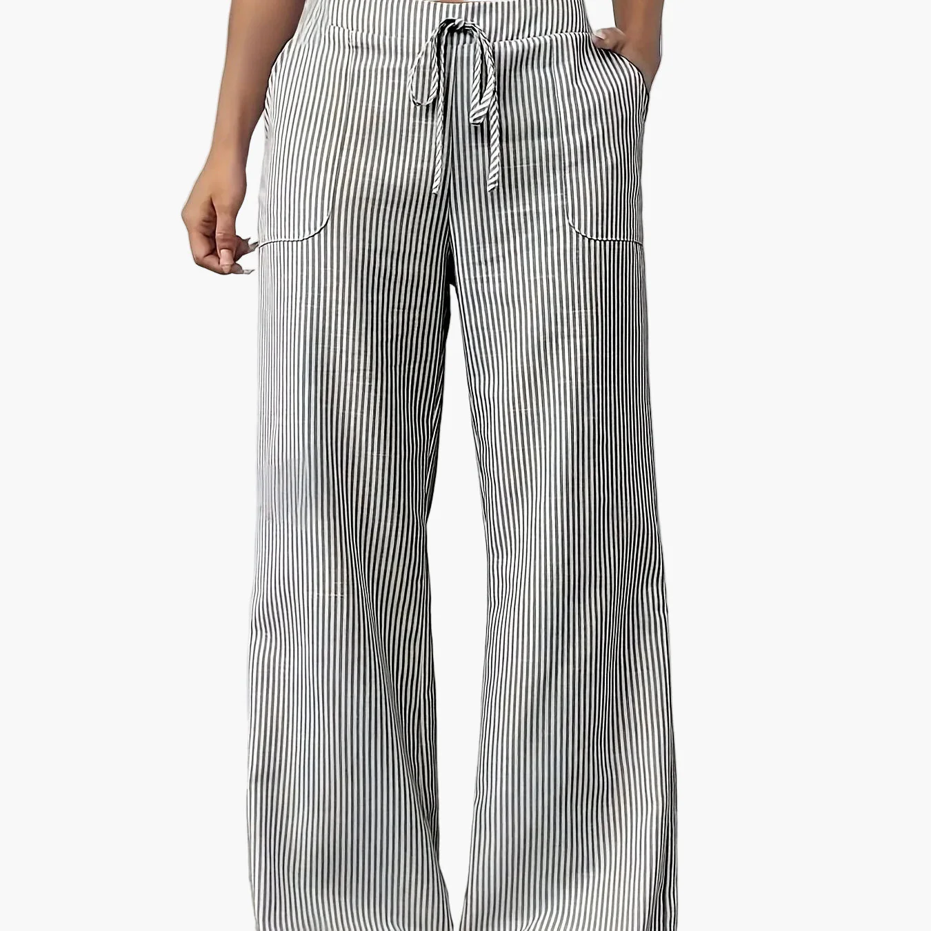 Damen Weitbeinige Freizeithose mit Streifen und Kordelzug – Lässige Streetwear für Alltag und Wochenende - Image 12
