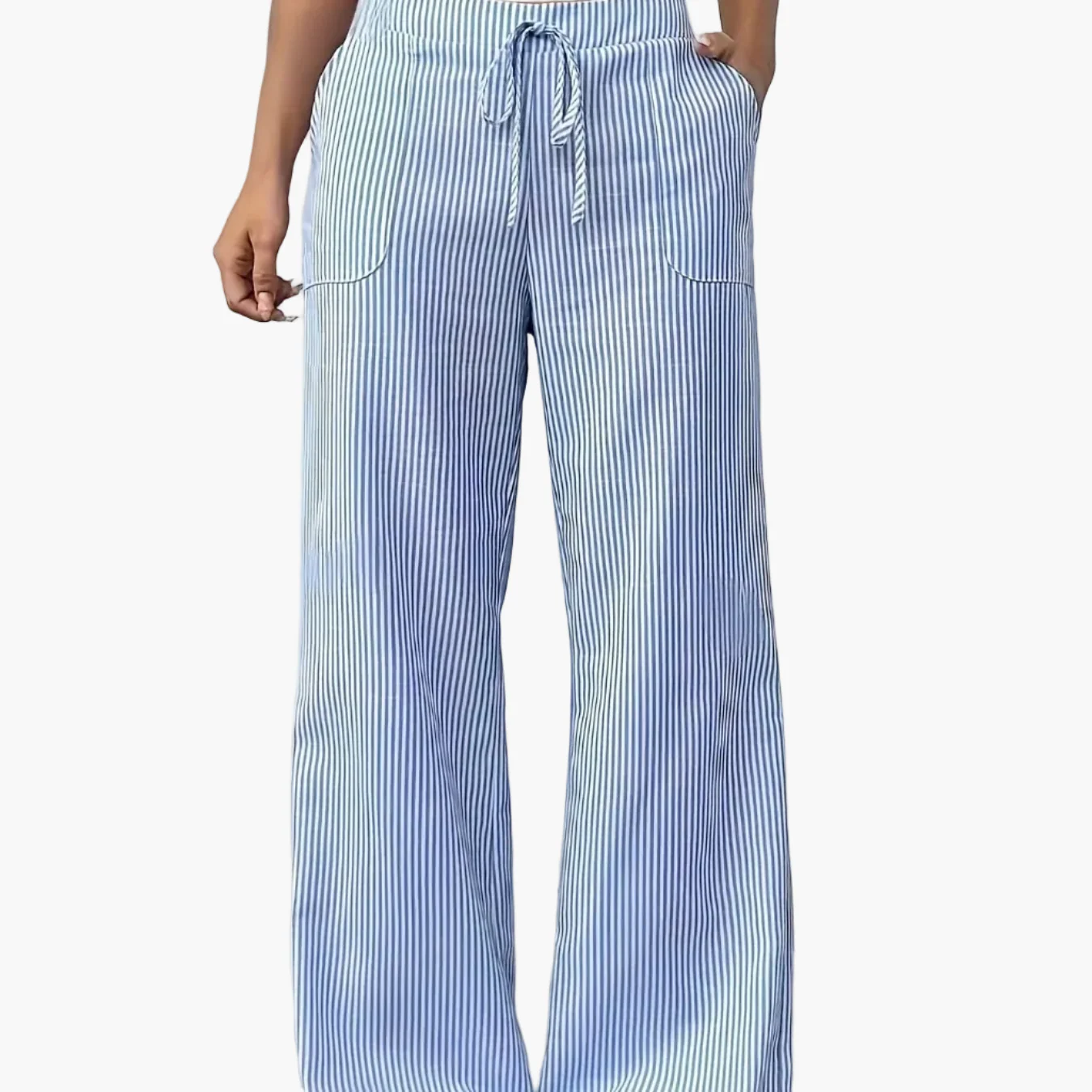 Damen Weitbeinige Freizeithose mit Streifen und Kordelzug – Lässige Streetwear für Alltag und Wochenende - Image 14
