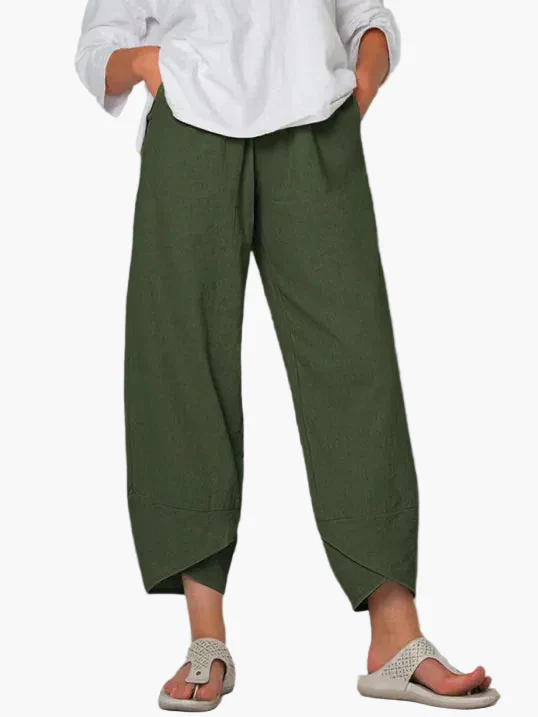 Damen Weite Cropped-Hose mit Überlappendem Saum – Modisch, Bequem & Vielseitig für Alltag und Freizeit - Image 3