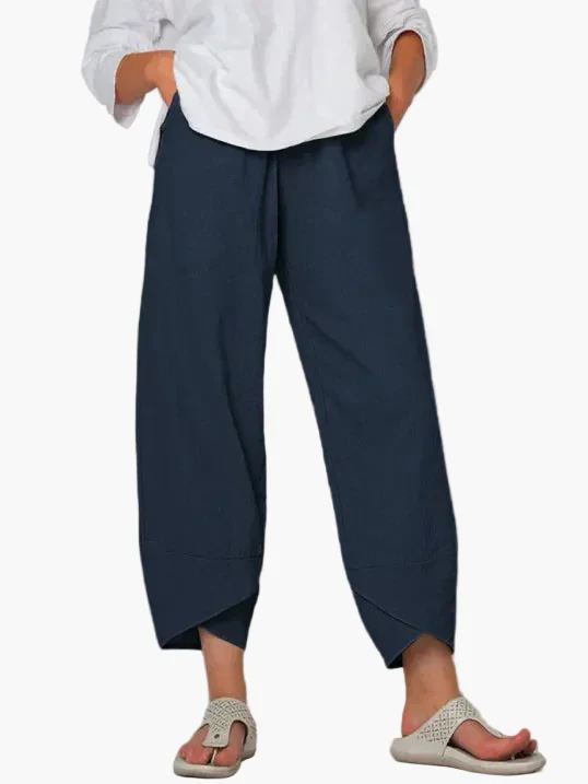 Damen Weite Cropped-Hose mit Überlappendem Saum – Modisch, Bequem & Vielseitig für Alltag und Freizeit - Image 4