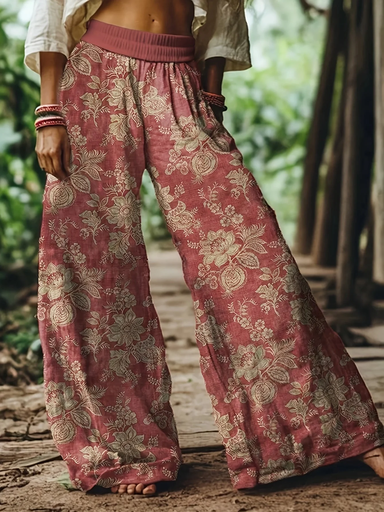 Damen Weite Freizeithose mit Blumenmuster für Frühling und Sommer – Lässige Boho Style Hose - Image 2