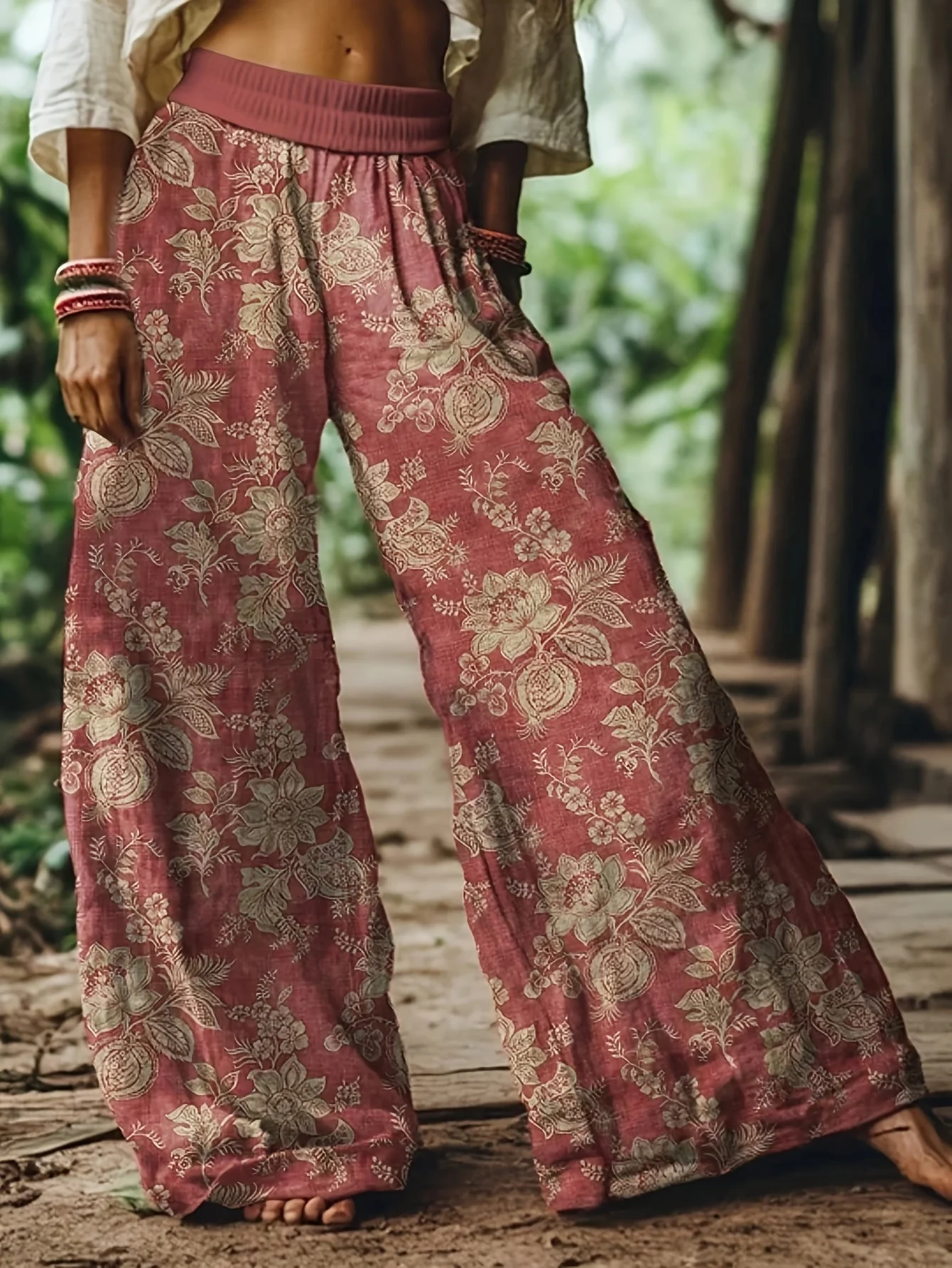 Damen Weite Freizeithose mit Blumenmuster für Frühling und Sommer – Lässige Boho Style Hose - Image 3