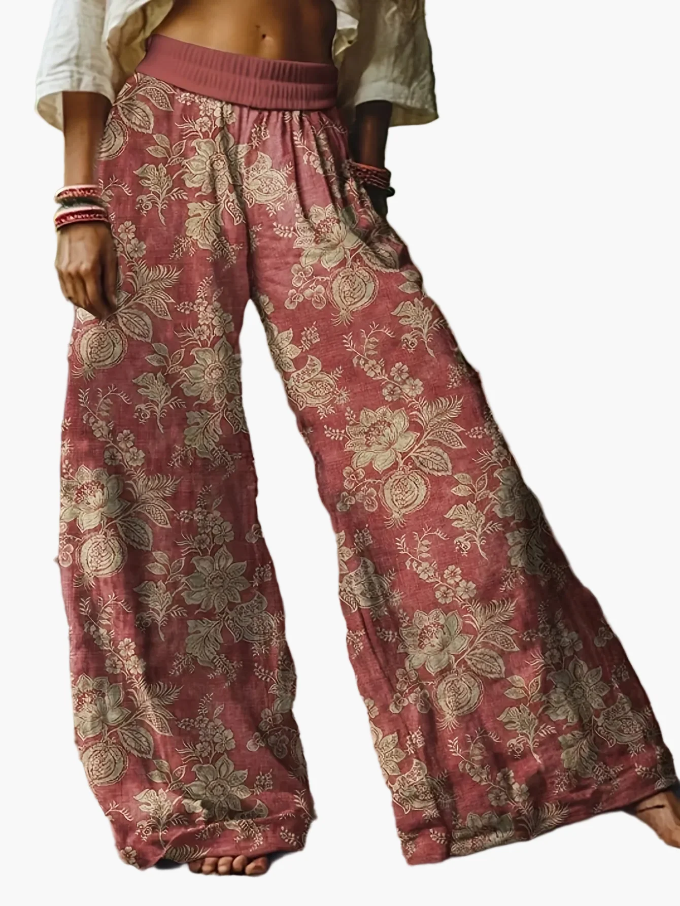 Damen Weite Freizeithose mit Blumenmuster für Frühling und Sommer – Lässige Boho Style Hose - Image 4