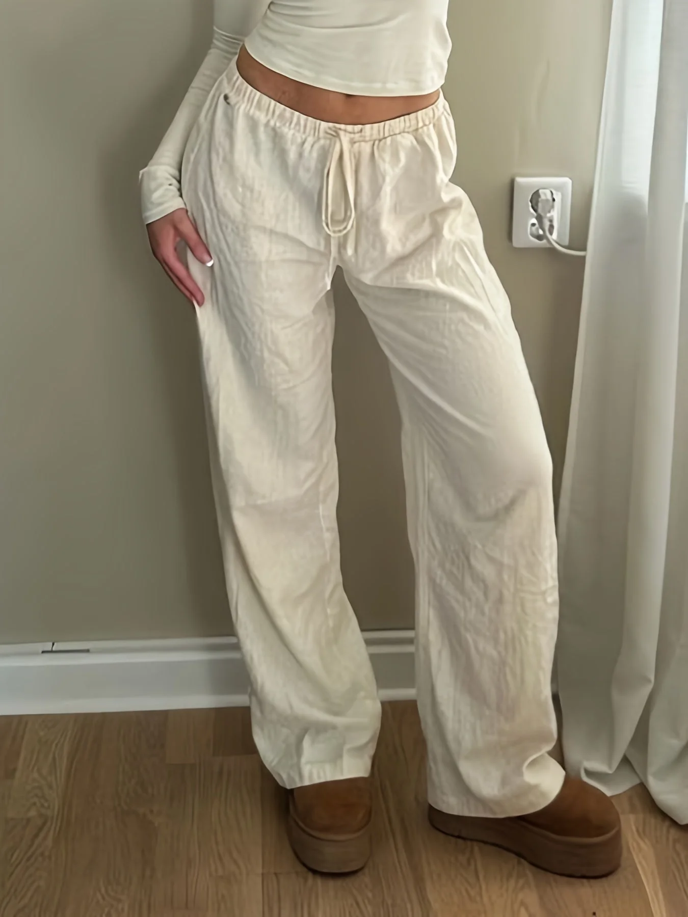 Damen Weite High Waist Freizeithose mit Kordelzug – Moderne Streetstyle Hose für Frühling und Sommer - Image 3