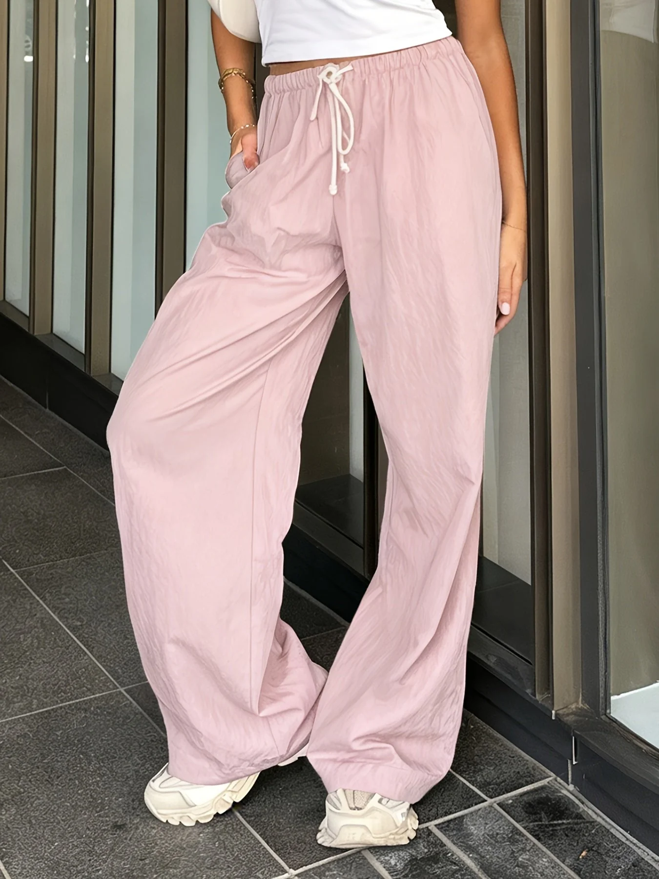 Damen Weite High Waist Freizeithose mit Kordelzug – Moderne Streetstyle Hose für Frühling und Sommer - Image 5