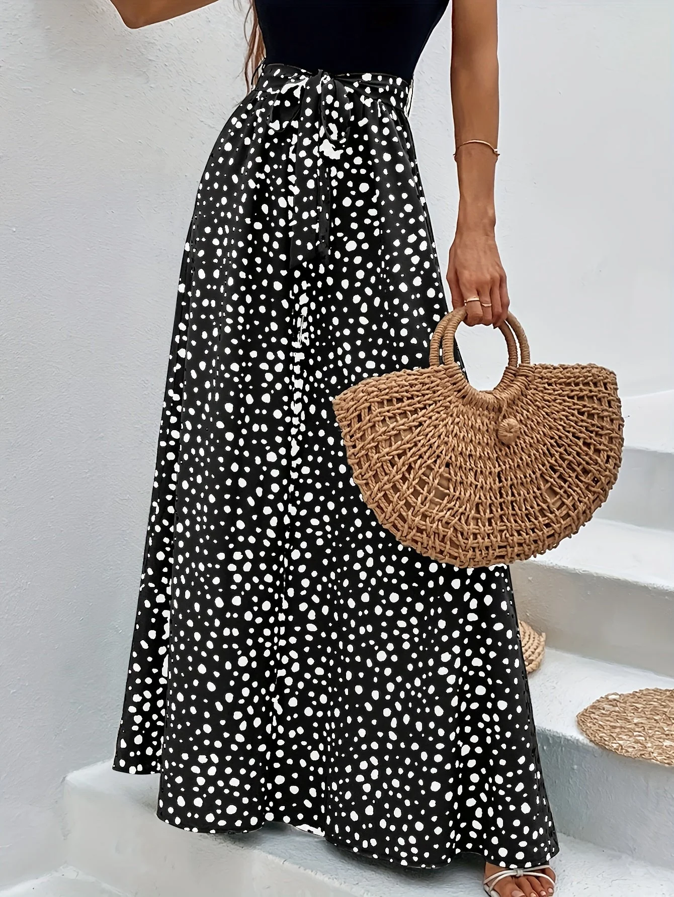 Damen Weite Palazzo-Hose mit Punkten und Bindegürtel – Eleganter Frühlings- und Sommerstil - Image 5