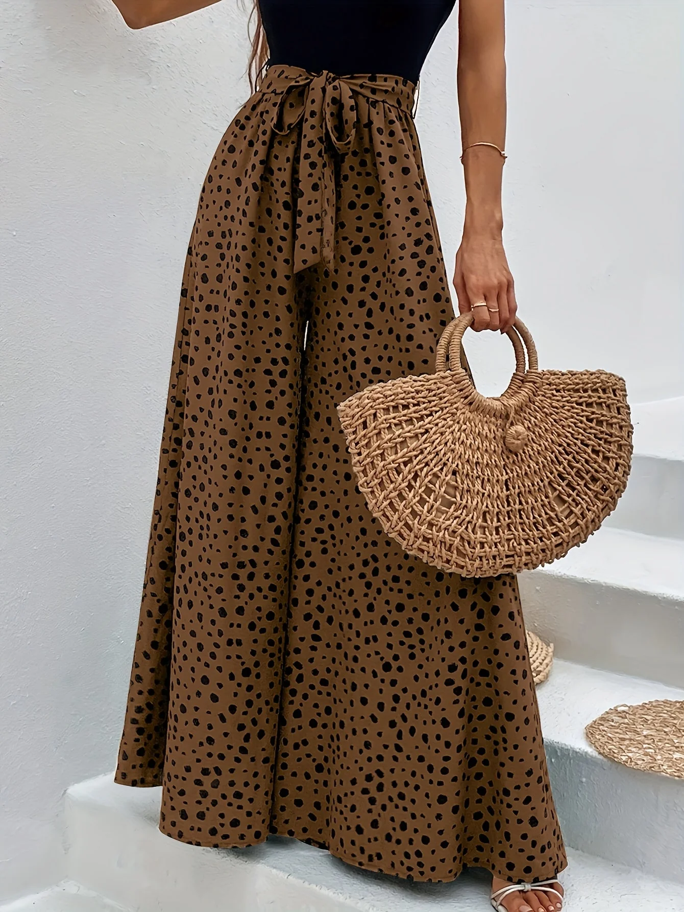 Damen Weite Palazzo-Hose mit Punkten und Bindegürtel – Eleganter Frühlings- und Sommerstil - Image 6