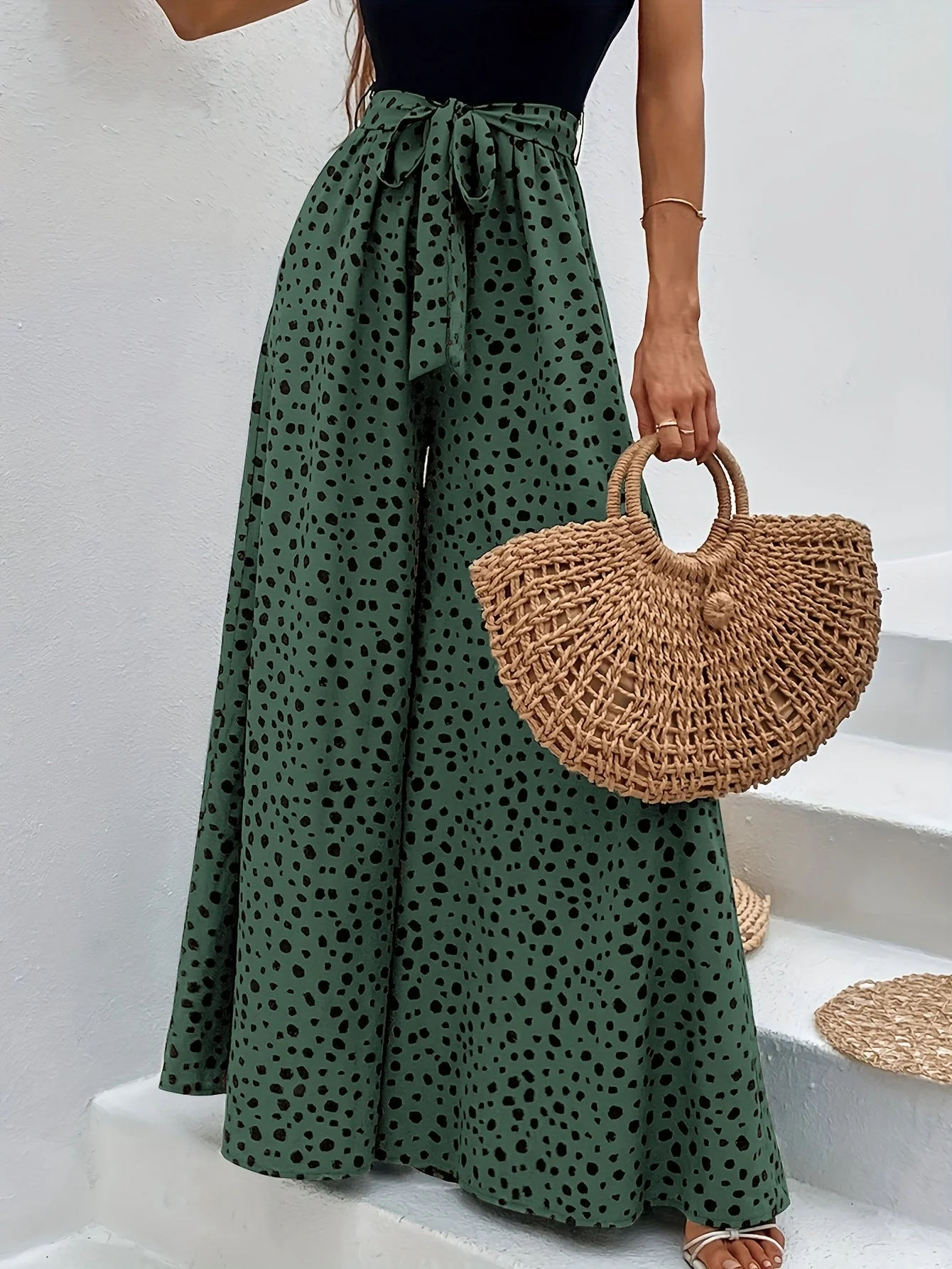 Damen Weite Palazzo-Hose mit Punkten und Bindegürtel – Eleganter Frühlings- und Sommerstil - Image 7