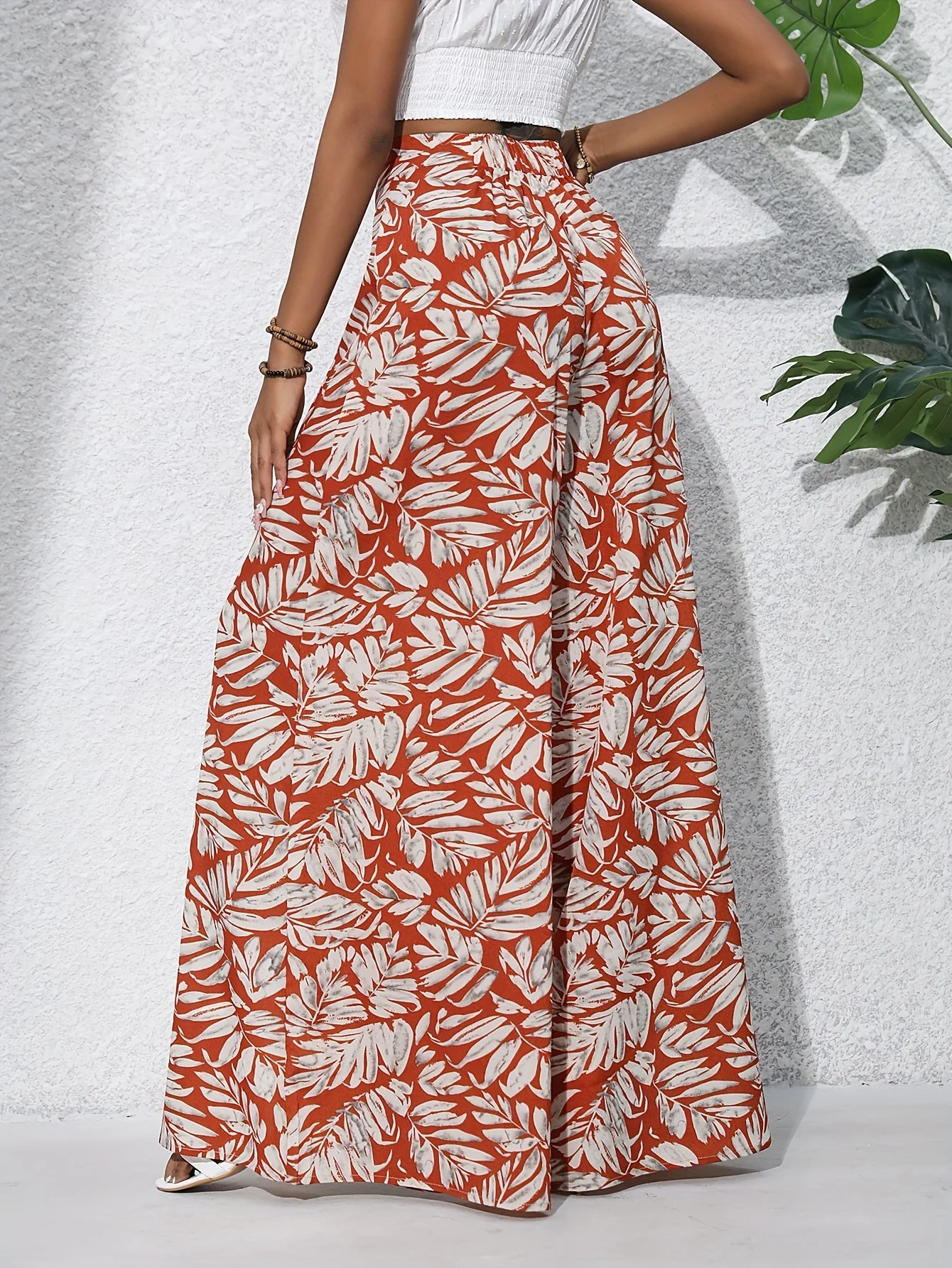 Damen Weite Sommerhose mit tropischem Blattmuster – Modische Palazzo Hose für Strand und Freizeit - Image 10