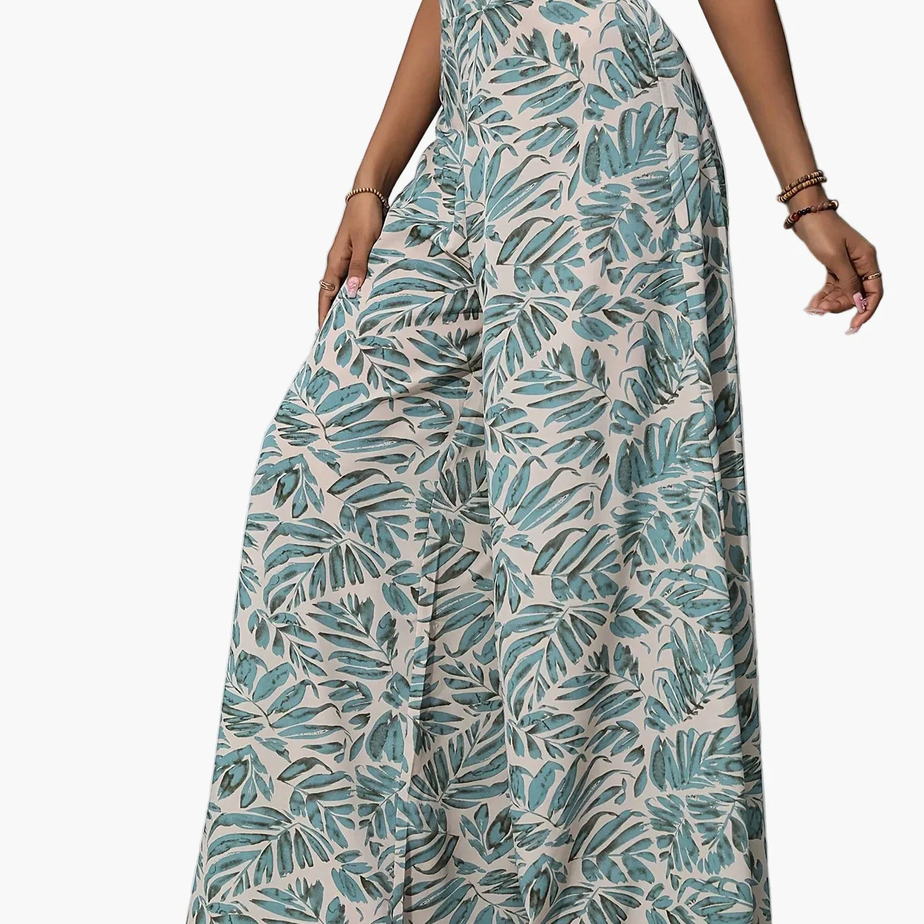 Damen Weite Sommerhose mit tropischem Blattmuster – Modische Palazzo Hose für Strand und Freizeit - Image 11