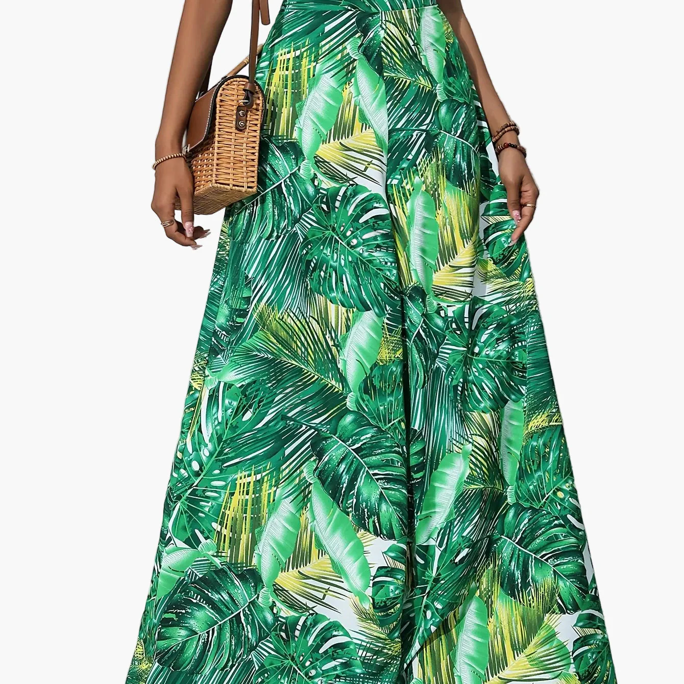 Damen Weite Sommerhose mit tropischem Blattmuster – Modische Palazzo Hose für Strand und Freizeit - Image 12